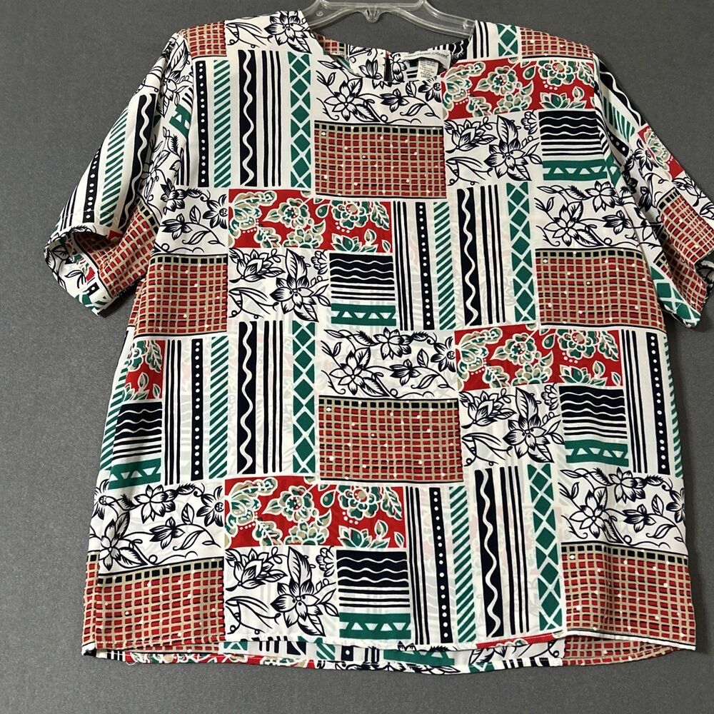 VTG 80s 90s Heritage Road Colorful Geometric Floral Blouse Made In USA Sz L